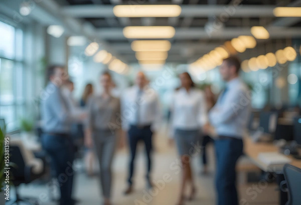 Fototapeta Business office with blurred people casual wear, with blurred bokeh background
