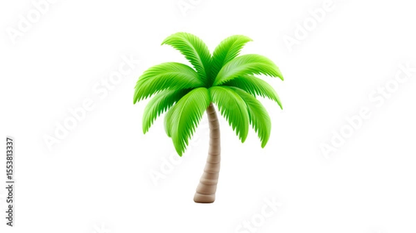 Fototapeta Colorful cartoon palm tree with stylized green leaves and a curved trunk in a playful design