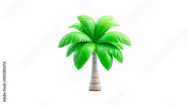 Fototapeta Stylized green palm tree with a curved trunk showcases vibrant tropical aesthetics