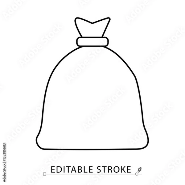 Obraz A trash bag icon in minimalist style with editable stroke. Garbage sack, waste disposal, plastic bag, cleaning object, sanitation symbol, rubbish container, outline illustration, vector icon.