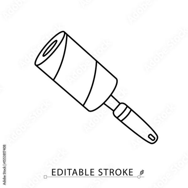 Obraz A lint roller icon in minimalist style with editable stroke. Clothing care, wardrobe cleaning tool, fabric brush, household accessory, textile maintenance, outline drawing, vector line illustration.