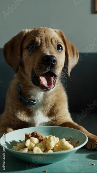 Obraz Happy Dog Enjoying a Waffle