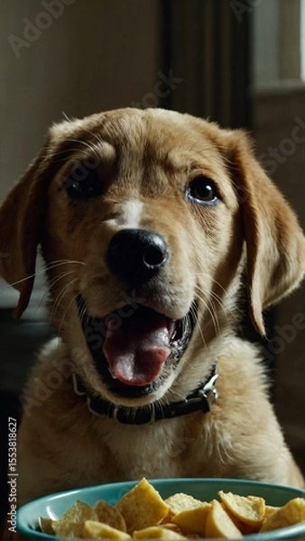 Obraz Happy Dog Enjoying a Waffle