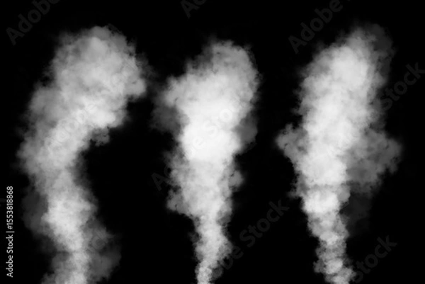 Obraz Set texture cold mist or hot vapor isolated on a black background. white smoke steam spray, and abstract vapor water. concept of fog effect, and cloud for design air pollution, element smog
