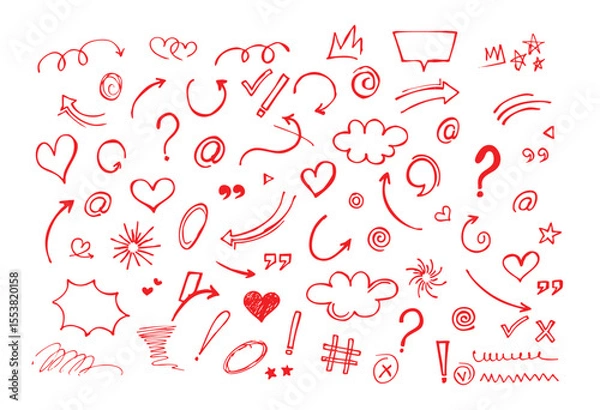Fototapeta Hand-Drawn Doodle Elements Collection editable eps png - Sketch Arrows, Hearts, Symbols, and Various Artistic Icons, pencil marker doodle,  sketch line style elements. sketch line style elements.