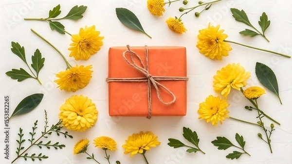Fototapeta bouquet of yellow flowers in a basket