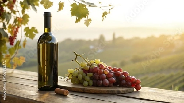 Fototapeta bottle of wine and grapes