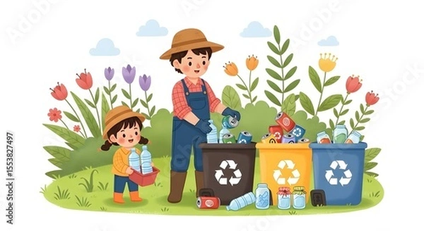 Fototapeta Kids Recycling A Colorful Illustration of Environmental Conservation and Sustainable Practices for Children