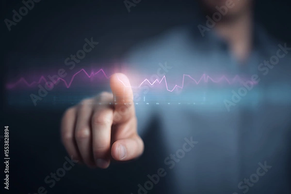 Obraz Businessman Touching Digital Interface with Interactive Chart – Technology and Data Concept