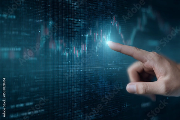 Obraz Business Hand Touching Financial Data Graph on Digital Interface – Technology Innovation Concept