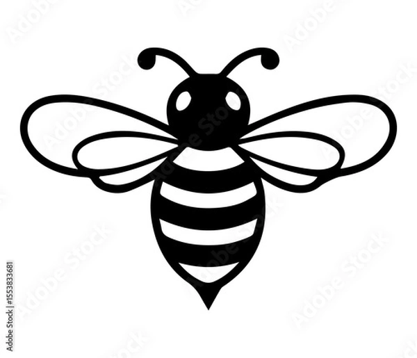 Fototapeta Black and White Bee Silhouette Minimalist Vector Icon with Striped Body and Simple Wing Design
