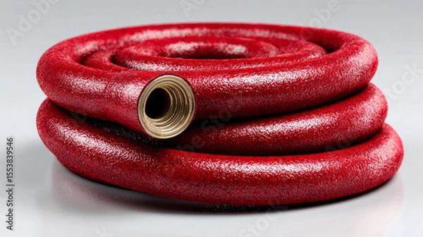 Fototapeta A tightly coiled fire hose displayed against a clean, white backdrop