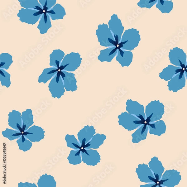 Obraz seamless pattern with blue flowers on a light beige background, vector illustration eps10, for textile prints and for your floral designs