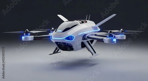 Obraz White Drone with Blue Lights