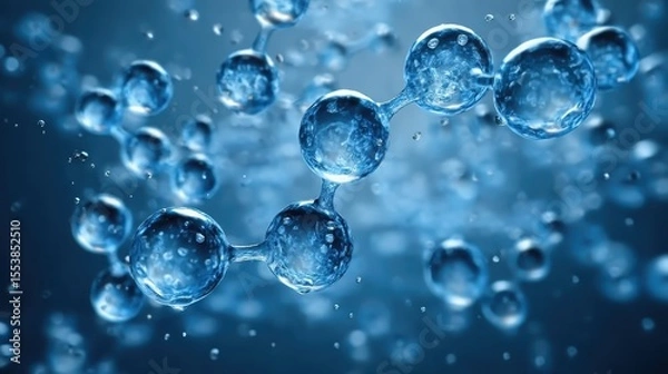 Fototapeta Models of hydrogen molecules floating against blue background - H2 scientific element