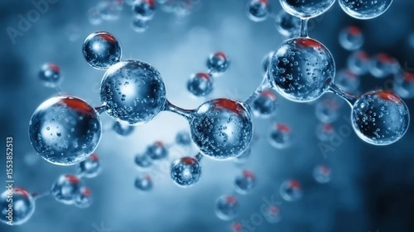 Fototapeta Models of hydrogen molecules floating against blue background - H2 scientific element