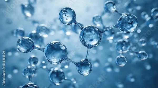 Fototapeta Models of hydrogen molecules floating against blue background - H2 scientific element