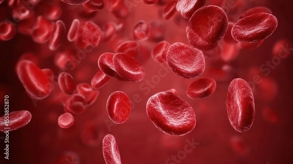 Fototapeta View under a microscope, blood-red blood cells in a living body