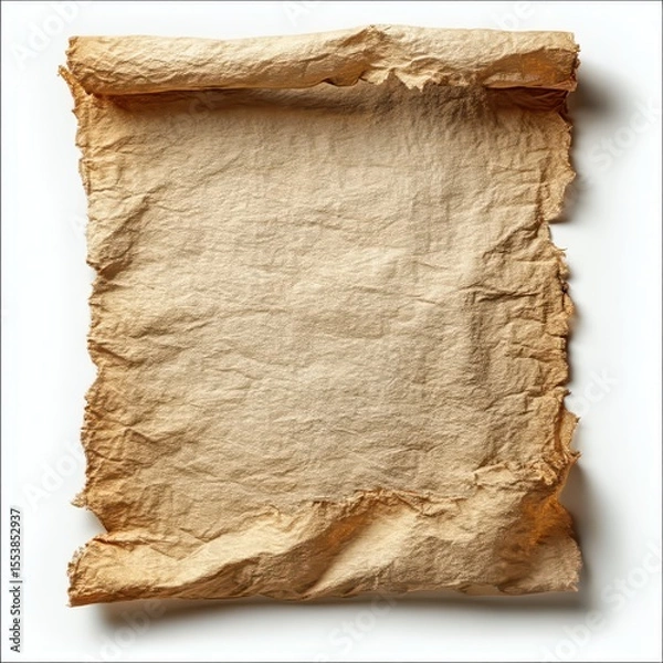 Fototapeta realistic illustration of a piece of parchment paper, slightly aged with a rough texture and yellowed edges