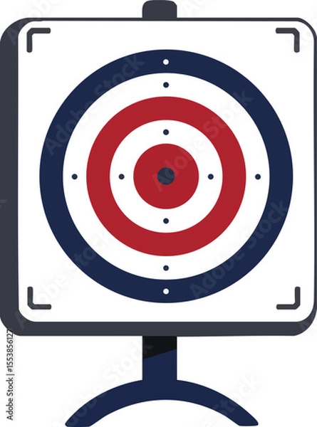 Fototapeta Archery target board with red and blue rings on stand vector illustration for sports accuracy and aim practice