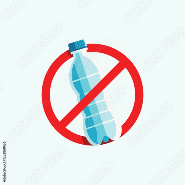 Fototapeta No Plastic Bottle Sign Vector Illustration. Vector illustration of a plastic bottle with prohibition sign. Ideal for environmental campaigns, posters, and zero waste promotions.