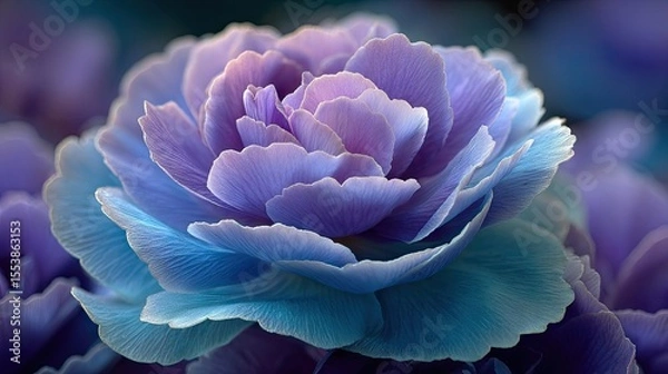 Obraz Close-up of a vibrant, detailed flower with layered, pastel shades of blue and purple.