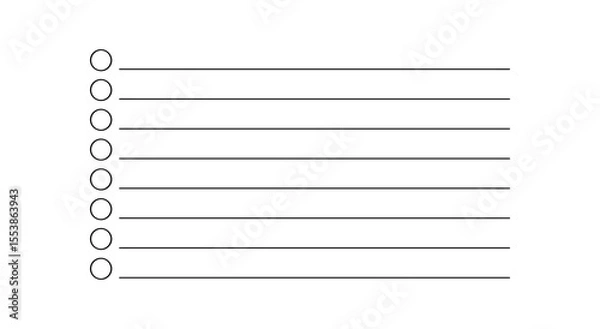 Obraz A minimalist hand drawn checklist is seen with seven blank lines and circles on the left for marking progress. The style is simple, clean, and ideal for organization