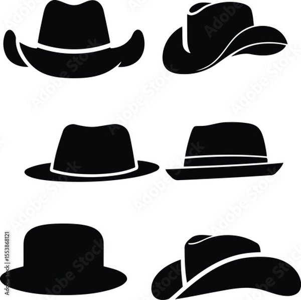 Obraz Cowboy Hat Headwear Icon Set with Minimalist Vector Style

