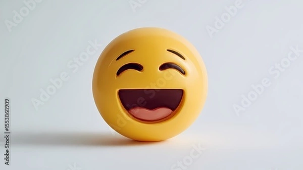Fototapeta A vibrant yellow emoji with a wide, joyful grin, embodying happiness and good humor in its playful expression on a clean, bright backdrop.