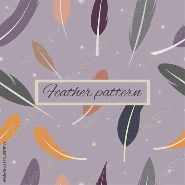 Fototapeta Seamless pattern of colorful cartoon flat feathers. Variations of decorative feathers for decoration, textiles or abstractions related to birds