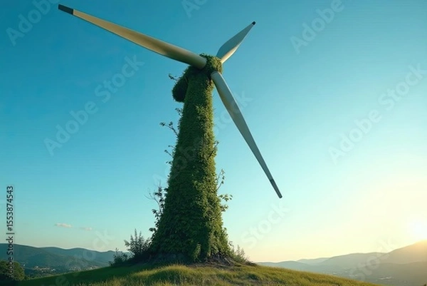 Obraz Wind turbine on the hill, green energy concept