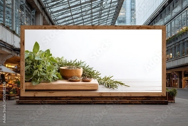 Obraz Urban Herbs: Fresh Spices Displayed on a Wooden Stand