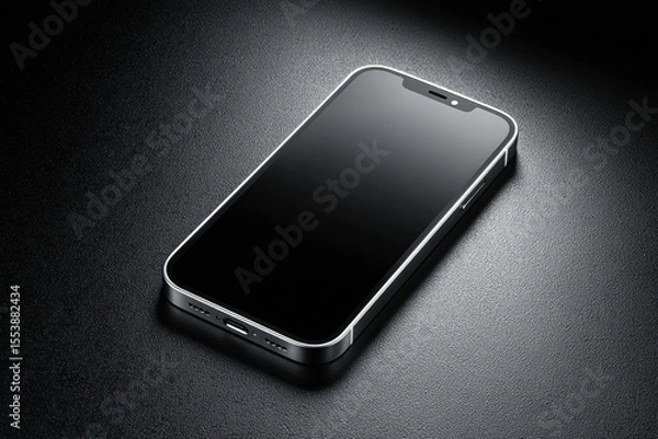 Obraz Sleek smartphone with a metallic rim on a dark textured surface.