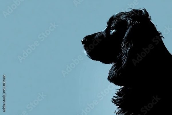 Obraz Dog silhouette against a soft blue backdrop. Canine portrait | volcanic eruption