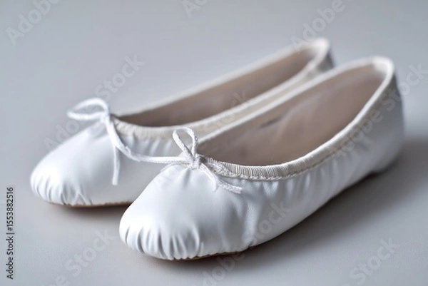 Obraz Pair of elegant white ballet flats with ribbon ties. Closeup. | volcanic eruption