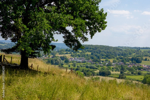 Obraz Summer landscape, The terrain of Schaesberg (mountain) with a small town villages on hillside, Strucht is a hamlet in the Dutch province of Limburg, Municipality of Valkenburg aan de Geul, Netherlands