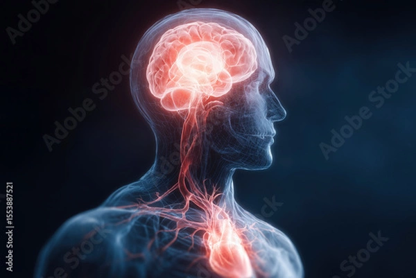 Obraz Human brain anatomy with highlighted areas. A conceptual render depicting medical science. Cognitive function, anatomical study, neurological research.