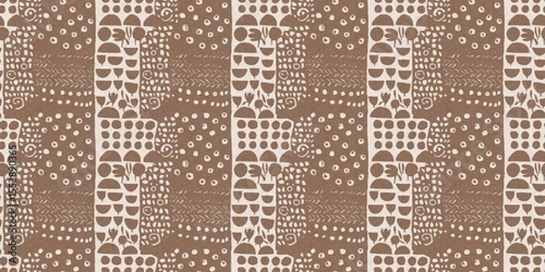 Fototapeta Calm scribble shape minimal shape seamless border pattern. Gender neutral baby nursery natural brown linen banner background. Scandi style sketch doodle wash tape edging trim. 