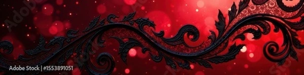 Obraz Elegant black and red lace, swirling patterns Artistic flamenco vibe , elegant, lace