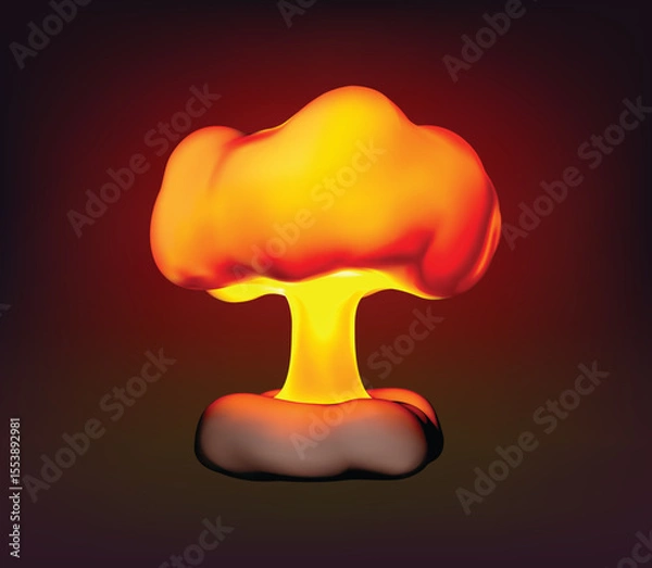 Fototapeta Vector Illustration of a Nuclear Explosion with a Glowing Mushroom Cloud 3d icon