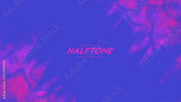 Fototapeta Abstract vector torn monochrome halftone background. Scrathed dotted texture element. Diagonal composition