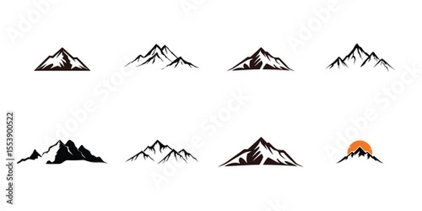 Fototapeta Set of Mountain and Sun Silhouette Vector Logos – Minimal Nature Icon Pack

