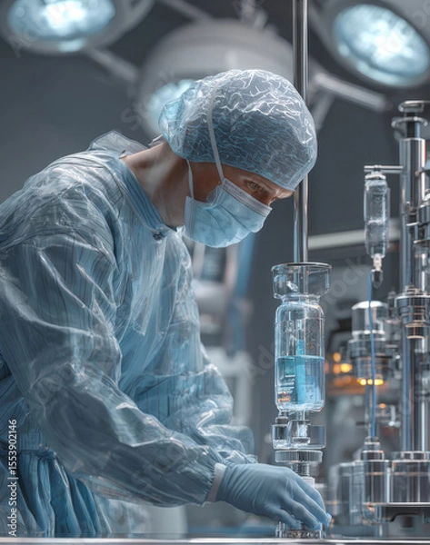 Fototapeta Precision Biopharmaceutical Production Dedicated Scientist Overseeing Advanced Sterile Manufacturing in a State of the Art Laboratory