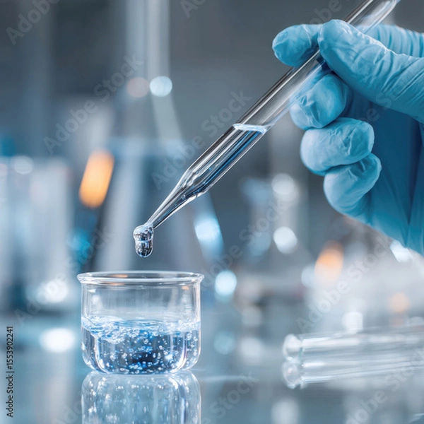Fototapeta Precision in Progress Scientist's Hand Dispensing Liquid into Vial, Symbolizing Vaccine Development and Pharmaceutical Breakthroughs