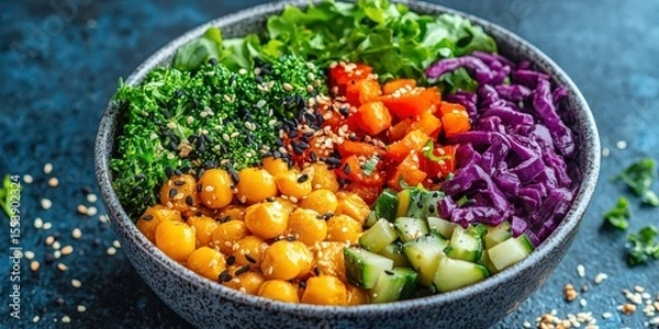 Fototapeta World vegetarian day with health and vegetables idea. Colorful salad bowl with fresh vegetables and herbs.