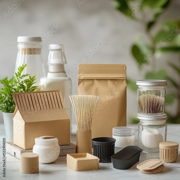 Fototapeta Eco-Friendly Packaging for Household Products offering biodegradable, recyclable, and compostable packaging solutions for everyday household products to reduce plastic waste and promote sustainability