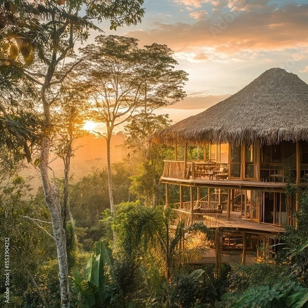 Fototapeta Ecotourism destinations offering eco-lodges, wildlife safaris, guided nature hikes, sustainable travel experiences, renewable energy use, and local conservation programs for travelers