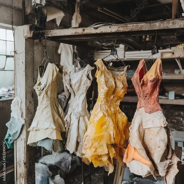 Fototapeta Fashion production using biodegradable materials, ethical sourcing, upcycled garments, solar-powered factories, and water-saving techniques in sustainable apparel development