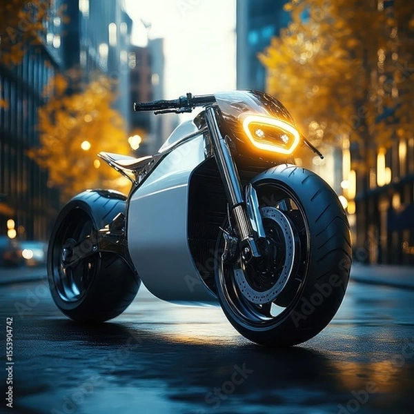 Fototapeta Electric Motorcycle Initiatives aimed at reducing urban pollution and offering clean transportation options through the adoption of electric motorcycles for commuting and short-distance travel