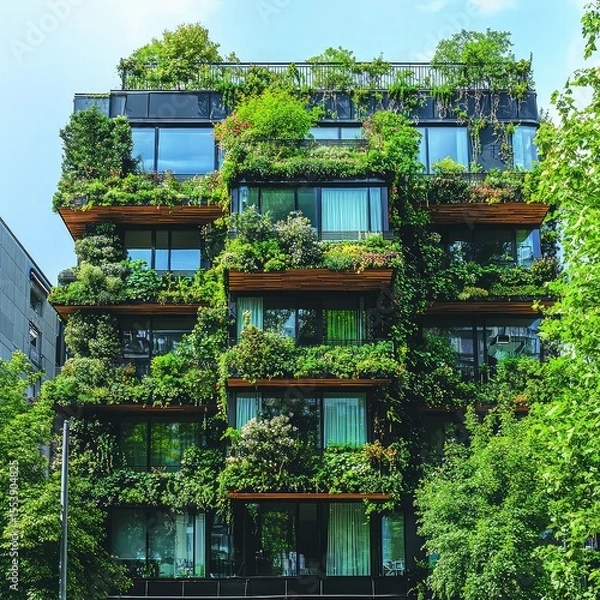 Fototapeta Energy-efficient buildings low consumption architecture green design smart materials climate-conscious construction renewable systems sustainable development eco urban design